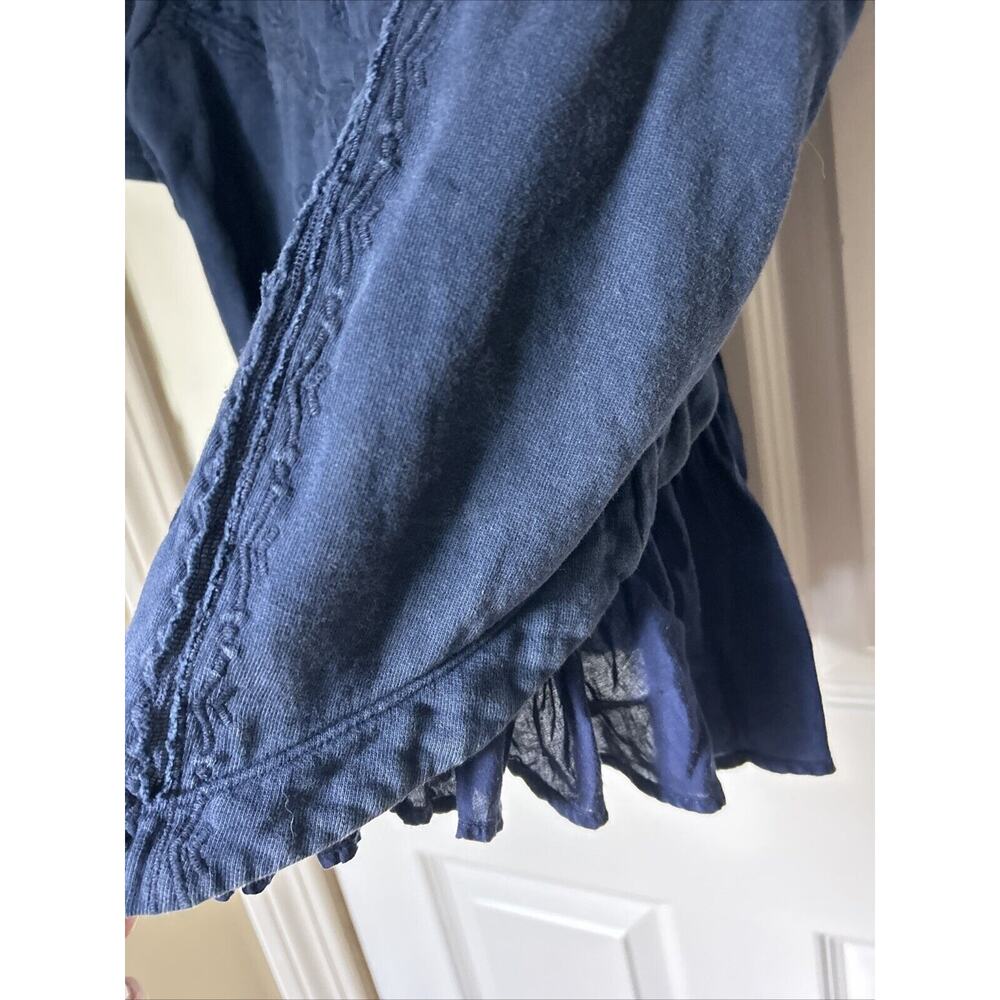 SATURDAY SUNDAY BLUE HUESCA PIECED SHORT SLEEVE TOP cotto KNIT Embroidered SZ L - Picture 8 of 11